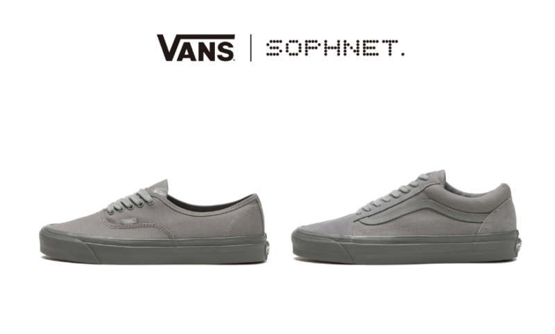 SOPHNET×VANS(ソフネット×バンズ).ハラコレザースリッポン スニーカー紺27(US9/牛革/SK8/オールドスクール/スケーター/パンク/ロック系) ソフ×ヴァンズ」はグレーのワントーンで都会的な顔付きに。ジャケット